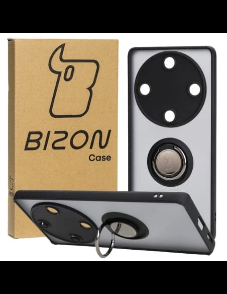 Pouzdro s úchopem na prst Bizon Case Hybrid Ring pro Honor Magic5 Lite kouřové s černým rámečkem