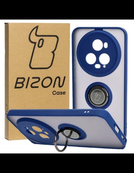 Etui s úchopem na prst Bizon Case Hybrid Ring pro Honor Magic5 Pro kouřové s modrým rámem