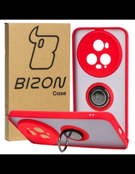 Pouzdro s úchopem na prst Bizon Case Hybrid Ring pro Honor Magic5 Pro kouřové s červeným rámem