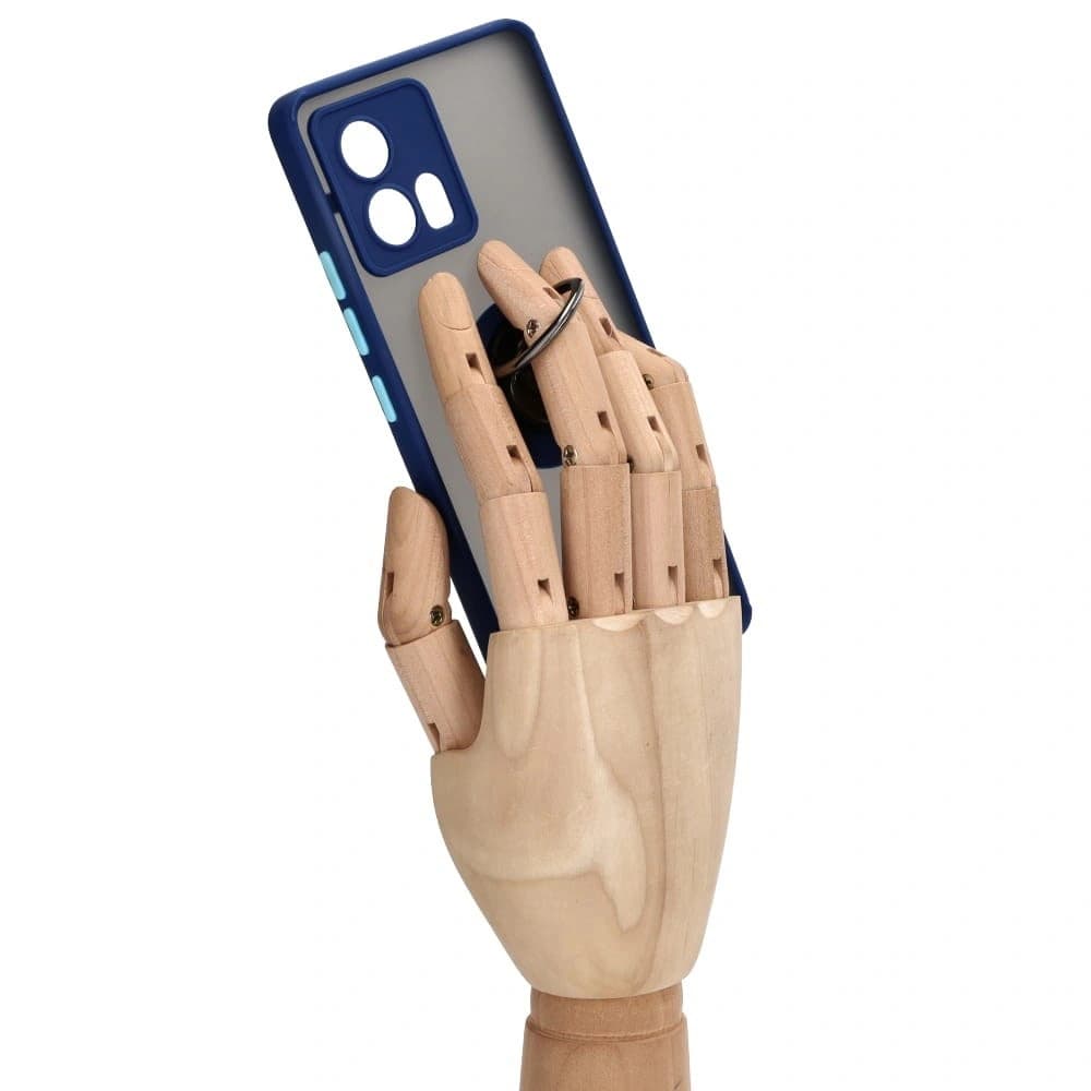 Pouzdro s úchopem na prst Bizon Case Hybrid Ring pro Motorola Edge 30 Fusion, kouřové s modrým rámečkem. - 8