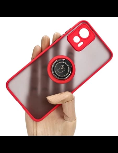 Bizon Case Hybrid Ring Motorola Edge 30 Neo smoky with a red frame