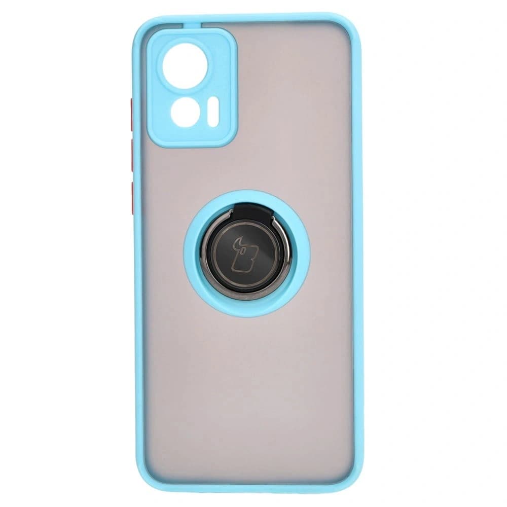 Pouzdro s prstovým úchytem Bizon Case Hybrid Ring pro Motorola Edge 30 Neo kouřové s jasně modrým rámečkem. - 2