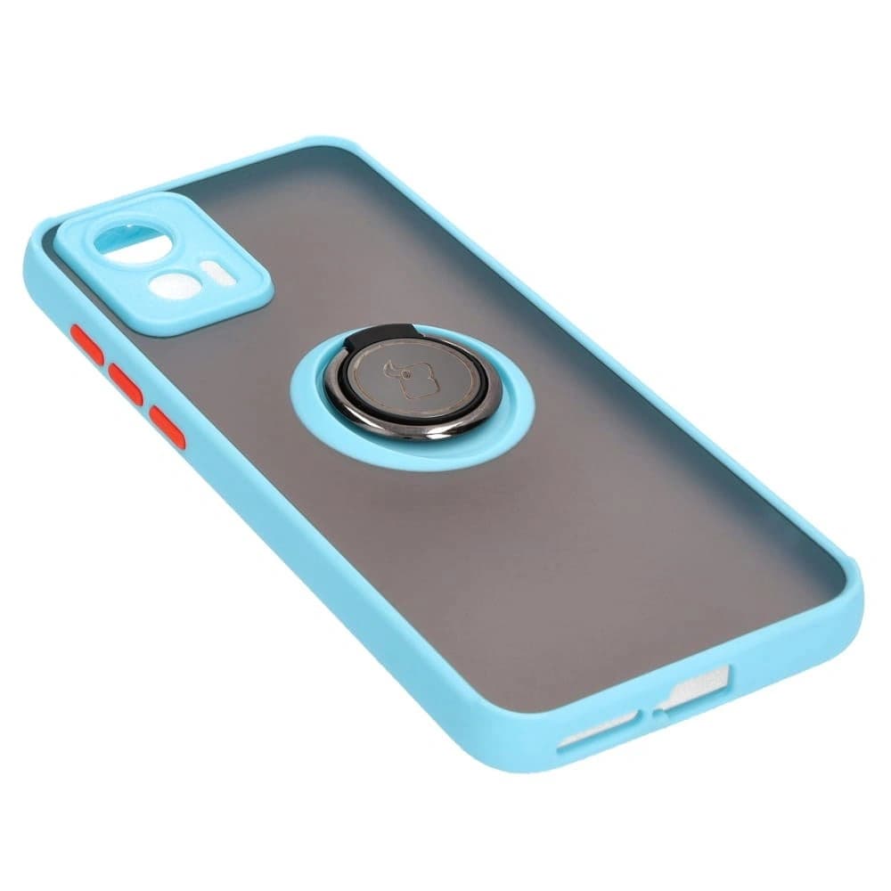 Pouzdro s prstovým úchytem Bizon Case Hybrid Ring pro Motorola Edge 30 Neo kouřové s jasně modrým rámečkem. - 4