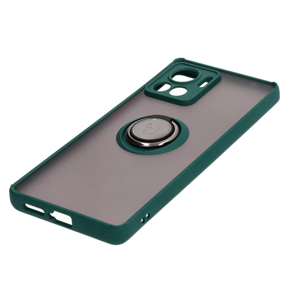 Etui s úchytem na prst Bizon Case Hybrid Ring pro Motorola Edge 30 Ultra kouřové s tmavě zeleným rámečkem - 3