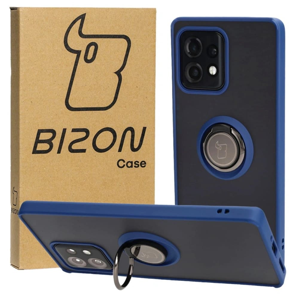 Bizon Case Hybrid Gyűrű Motorola Edge 40 Pro füstös színben, tengerészkék kerettel.