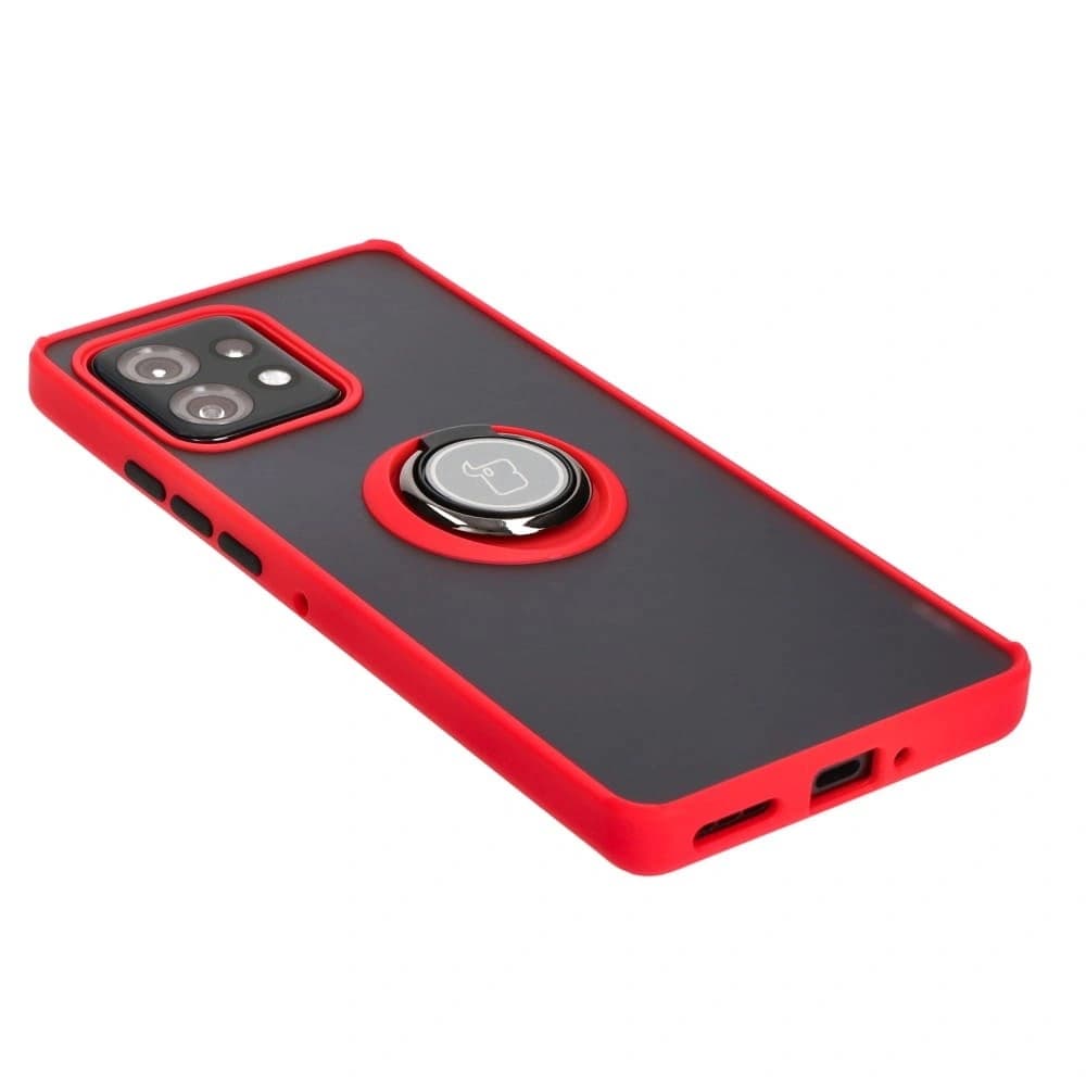 Bizon Case Hybrid Gyűrű Motorola Edge 40 Pro füstös színben, piros kerettel - 4