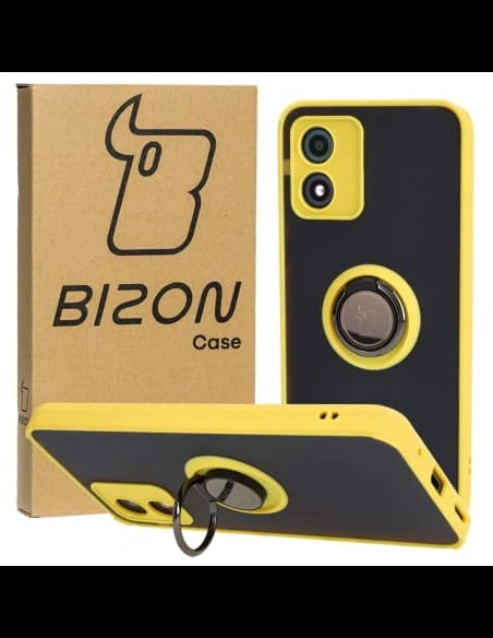 Bizon Case Hybrid Ring Motorola Moto E13 rauchig mit einem gelben Rahmen