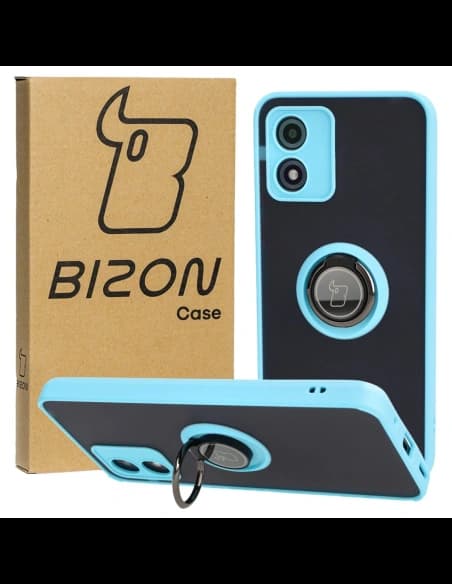 Bizon Case Hybrid Ring Motorola Moto E13 rauchig mit einem hellblauen Rahmen