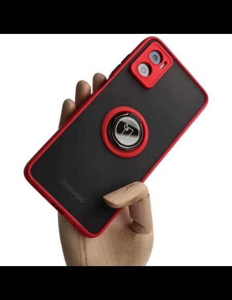 Bizon Case Hybrid Ring Motorola Moto E22 / E22i rauchig mit einem roten Rahmen