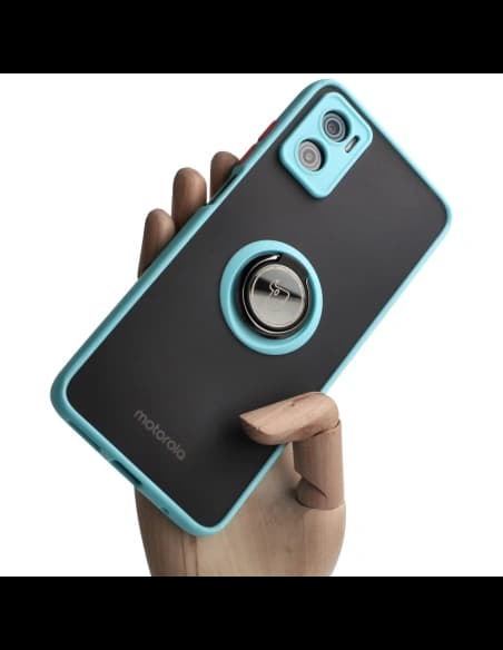 Bizon Case Hybrid Ring Motorola Moto E22 / E22i rauchig mit einem hellblauen Rahmen
