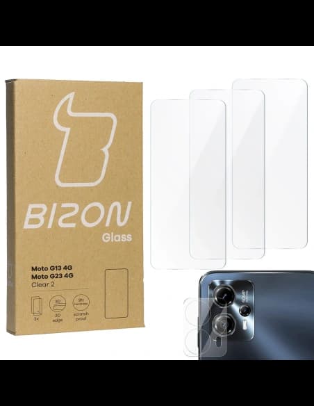 BIZON Clear 2 3x sticlă de ecran + sticlă de cameră Moto G13/G23 4G