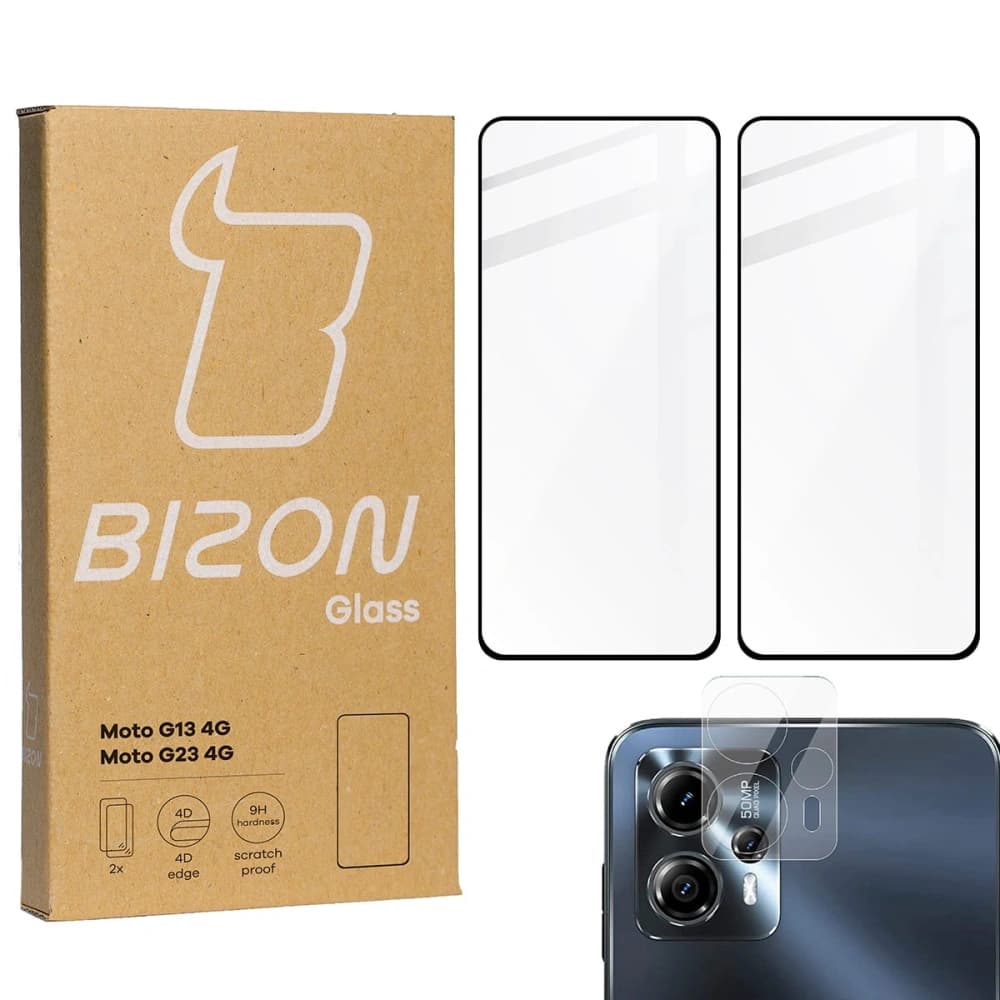 BIZON Edge 2 2x sticlă de ecran + sticlă de cameră Moto G13/G23 4G