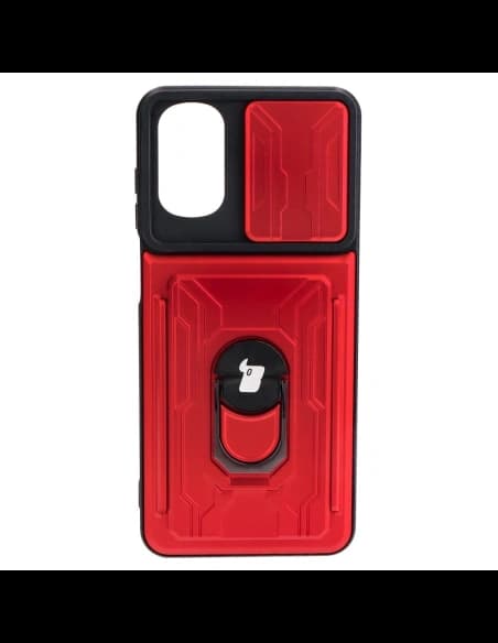 Bizon Case Camshield Card Slot Ring Moto G22 roșu