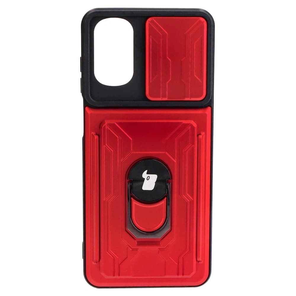 Bizon Case Camshield Card Slot Ring Moto G22 roșu