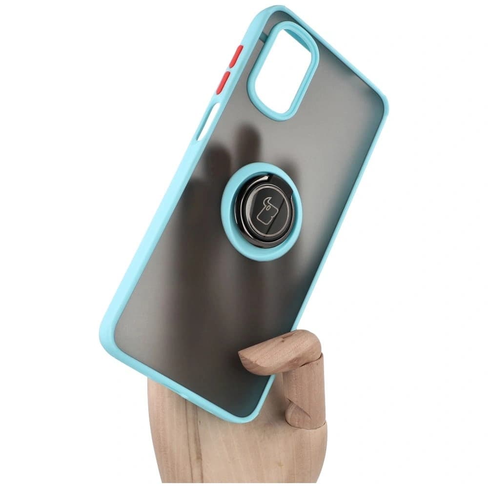 Bizon Case Hybrid Ring Motorola Moto G22 / E32 / E32s fumuriu cu un cadru albastru deschis