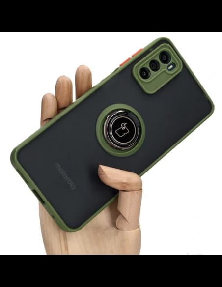 Bizon Case Hybrid Ring Motorola Moto G42 füstös zöld kerettel