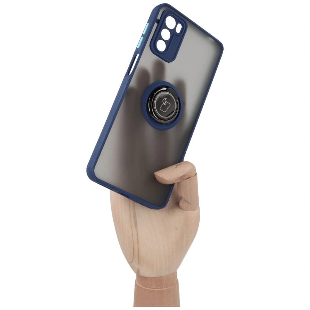 Bizon Case Hybrid Ring Motorola Moto G42 füstös színben, tengerészkék kerettel - 6