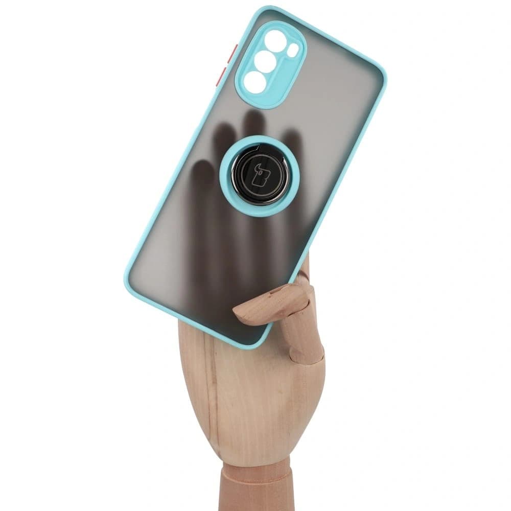 Bizon Case Hybrid Ring Motorola Moto G52 / G82 rauchig mit einem hellblauen Rahmen - 6