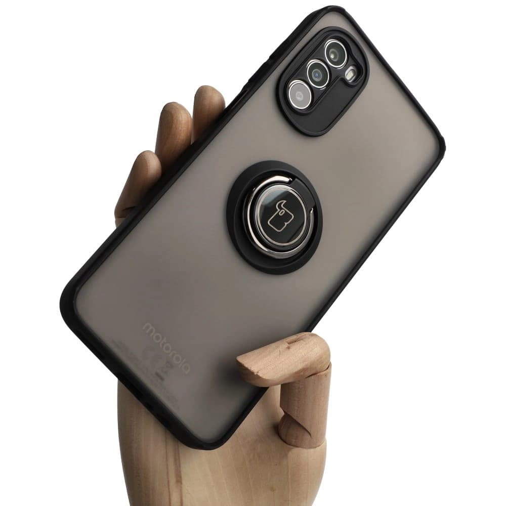 Bizon Case Hybrid Ring Motorola Moto G52 / G82 rauchig mit einem schwarzen Rahmen