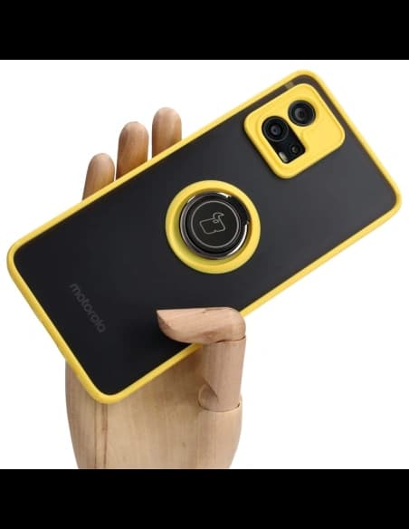 Bizon Case Hybrid Ring Motorola Moto G72 füstös sárga kerettel