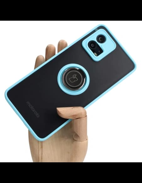 Bizon Case Hybrid Ring Motorola Moto G72 füstös színű, világoskék kerettel