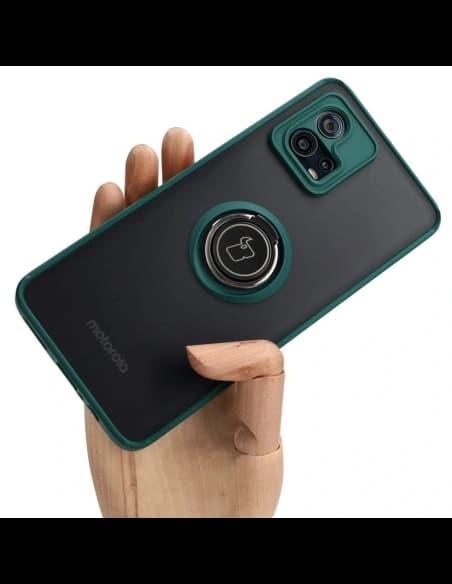 Bizon Case Hybrid Ring Motorola Moto G72 füstös színben, sötétzöld kerettel