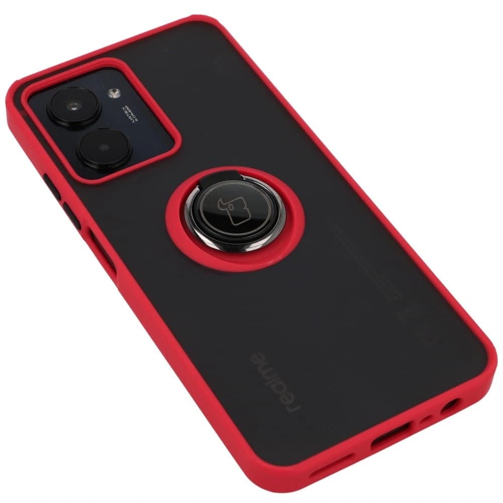 Etui s úchopem na prst Bizon Case Hybrid Ring pro Realme C33 / C30 / Narzo 50i Prime kouřové s červeným rámečkem - 5