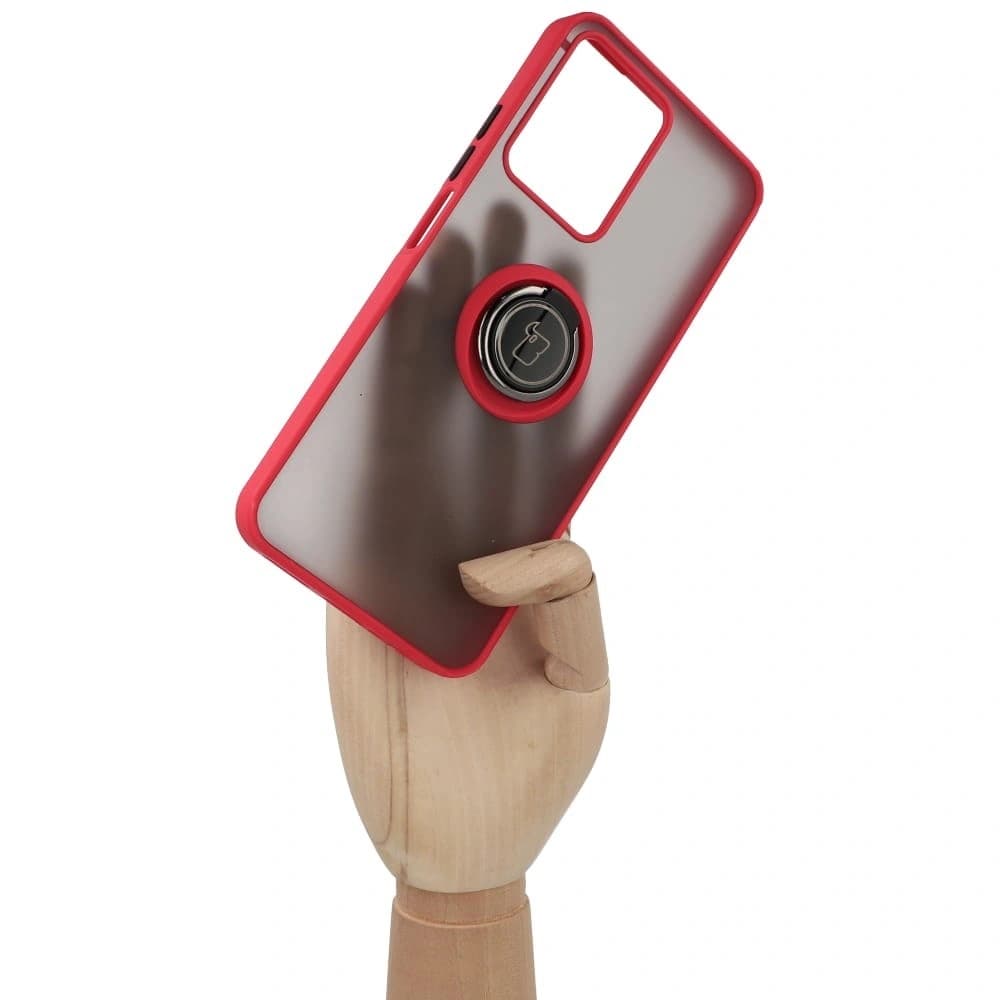 Etui s úchopem na prst Bizon Case Hybrid Ring pro Realme C33 / C30 / Narzo 50i Prime kouřové s červeným rámečkem - 7