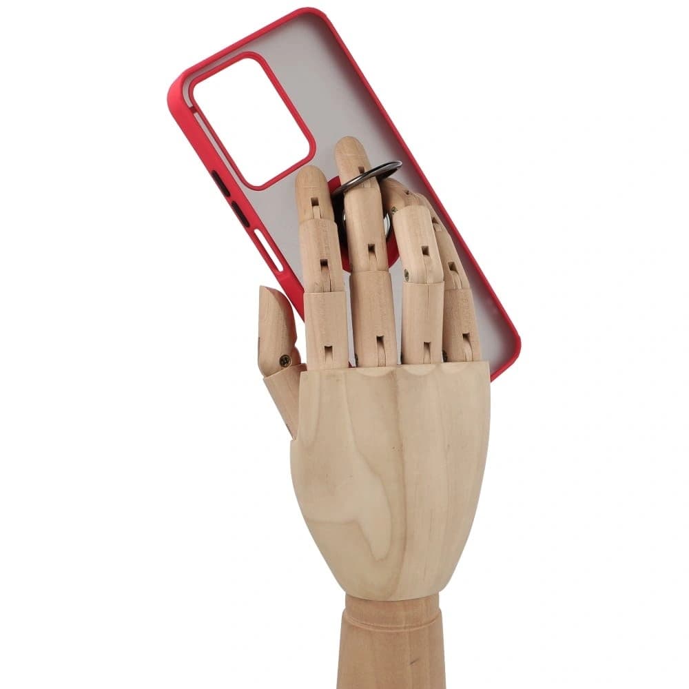 Etui s úchopem na prst Bizon Case Hybrid Ring pro Realme C33 / C30 / Narzo 50i Prime kouřové s červeným rámečkem - 9