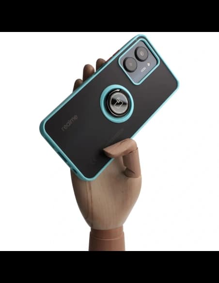 Pouzdro s držákem na prst Bizon Case Hybrid Ring pro Realme C33 / C30 / Narzo 50i Prime kouřové s jasně modrým rámem