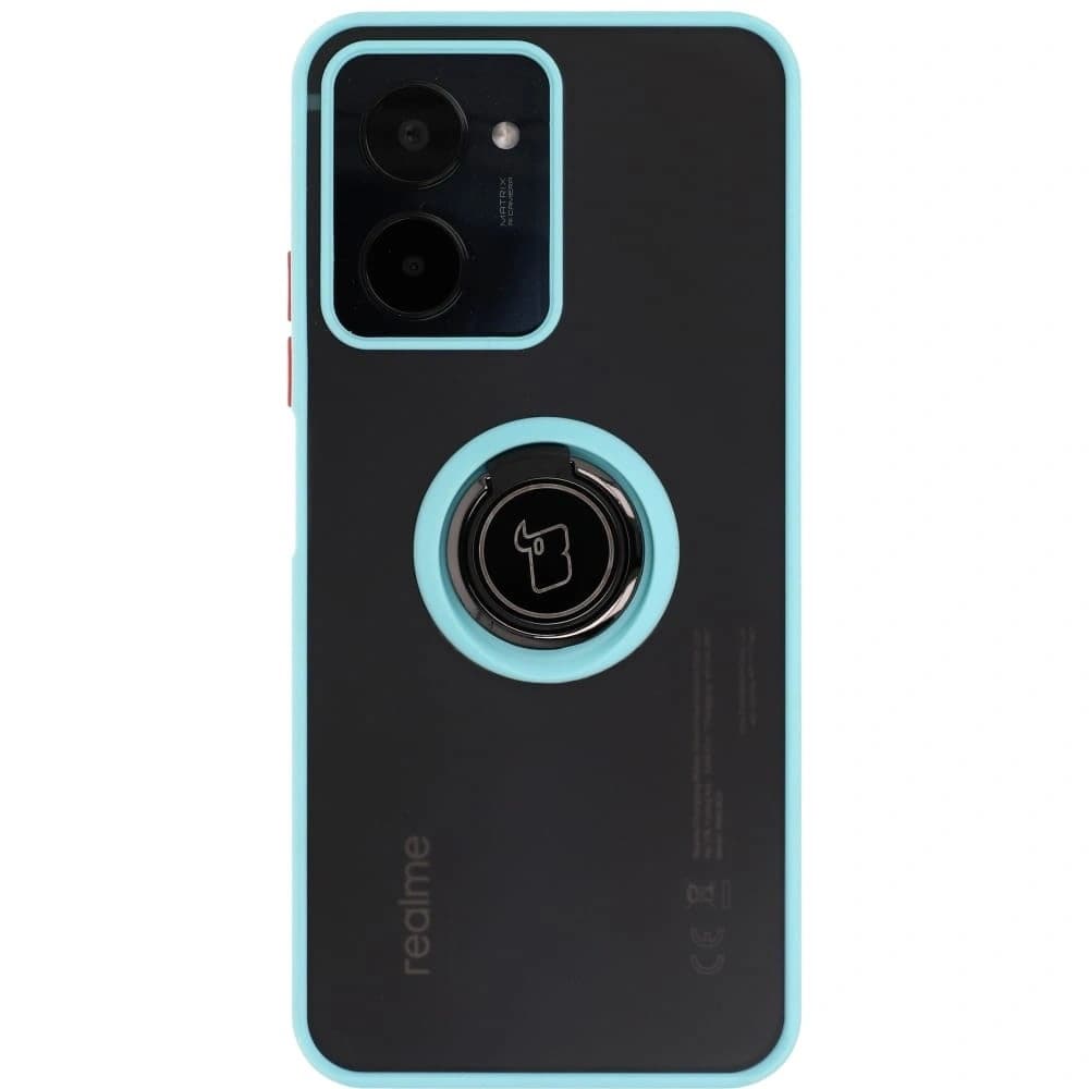 Pouzdro s držákem na prst Bizon Case Hybrid Ring pro Realme C33 / C30 / Narzo 50i Prime kouřové s jasně modrým rámem - 2