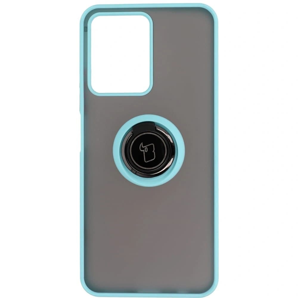 Pouzdro s držákem na prst Bizon Case Hybrid Ring pro Realme C33 / C30 / Narzo 50i Prime kouřové s jasně modrým rámem - 3