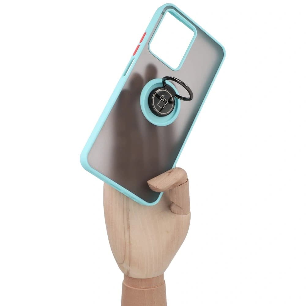 Pouzdro s držákem na prst Bizon Case Hybrid Ring pro Realme C33 / C30 / Narzo 50i Prime kouřové s jasně modrým rámem - 8