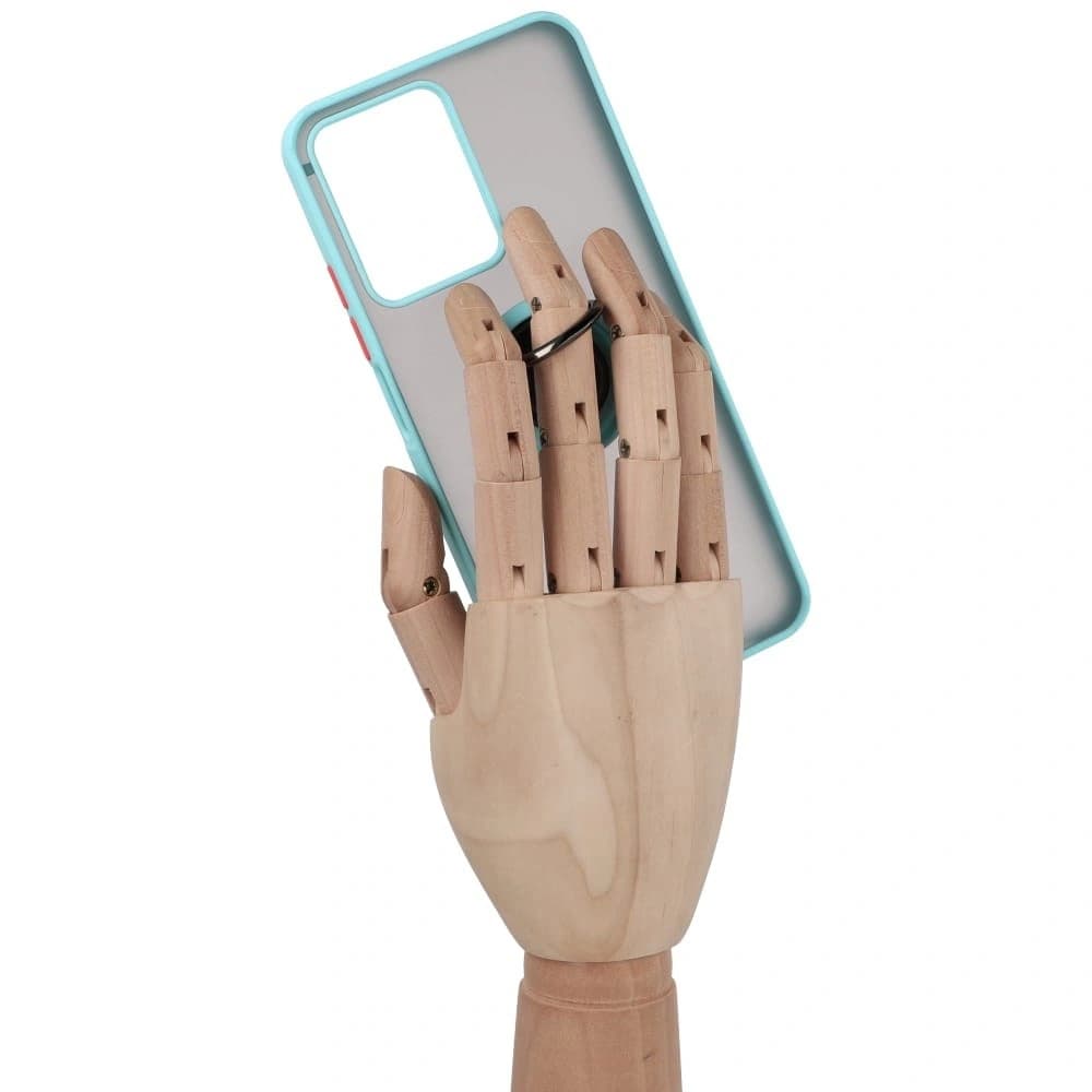 Pouzdro s držákem na prst Bizon Case Hybrid Ring pro Realme C33 / C30 / Narzo 50i Prime kouřové s jasně modrým rámem - 9