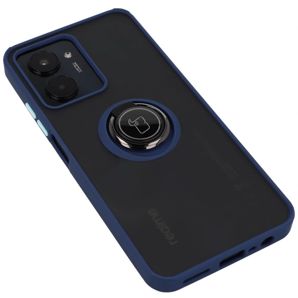 Etui s držákem na prst Bizon Case Hybrid Ring pro Realme C33 / C30 / Narzo 50i Prime kouřové s modrým rámečkem - 5