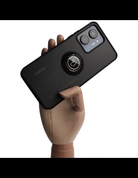 Etui s úchytem na prst Bizon Case Hybrid Ring pro Realme C33 / C30 / Narzo 50i Prime kouřové s černým rámečkem