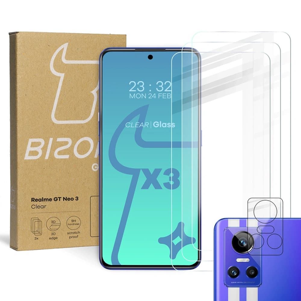 Tvrzené sklo Bizon Glass Clear - 3 ks + objektiv Realme GT Neo 3