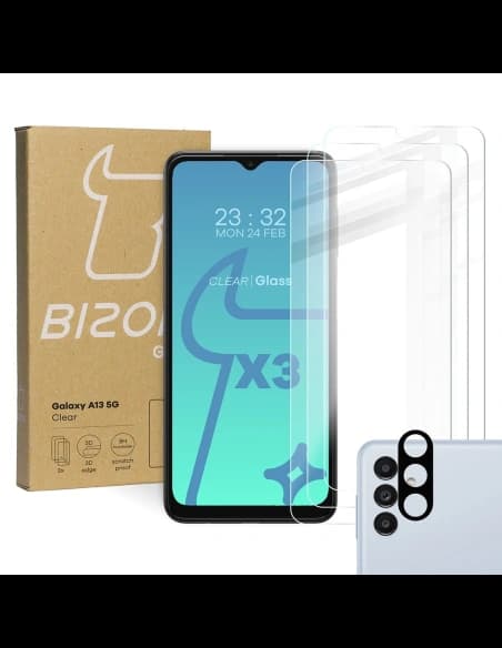 Tvrzené sklo Bizon Glass Clear - 3 ks + objektiv Samsung Galaxy A13 5G