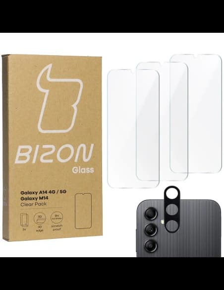 BIZON Clear 2 3x sticlă de ecran + sticlă de cameră Samsung Galaxy A14 4G/5G M14