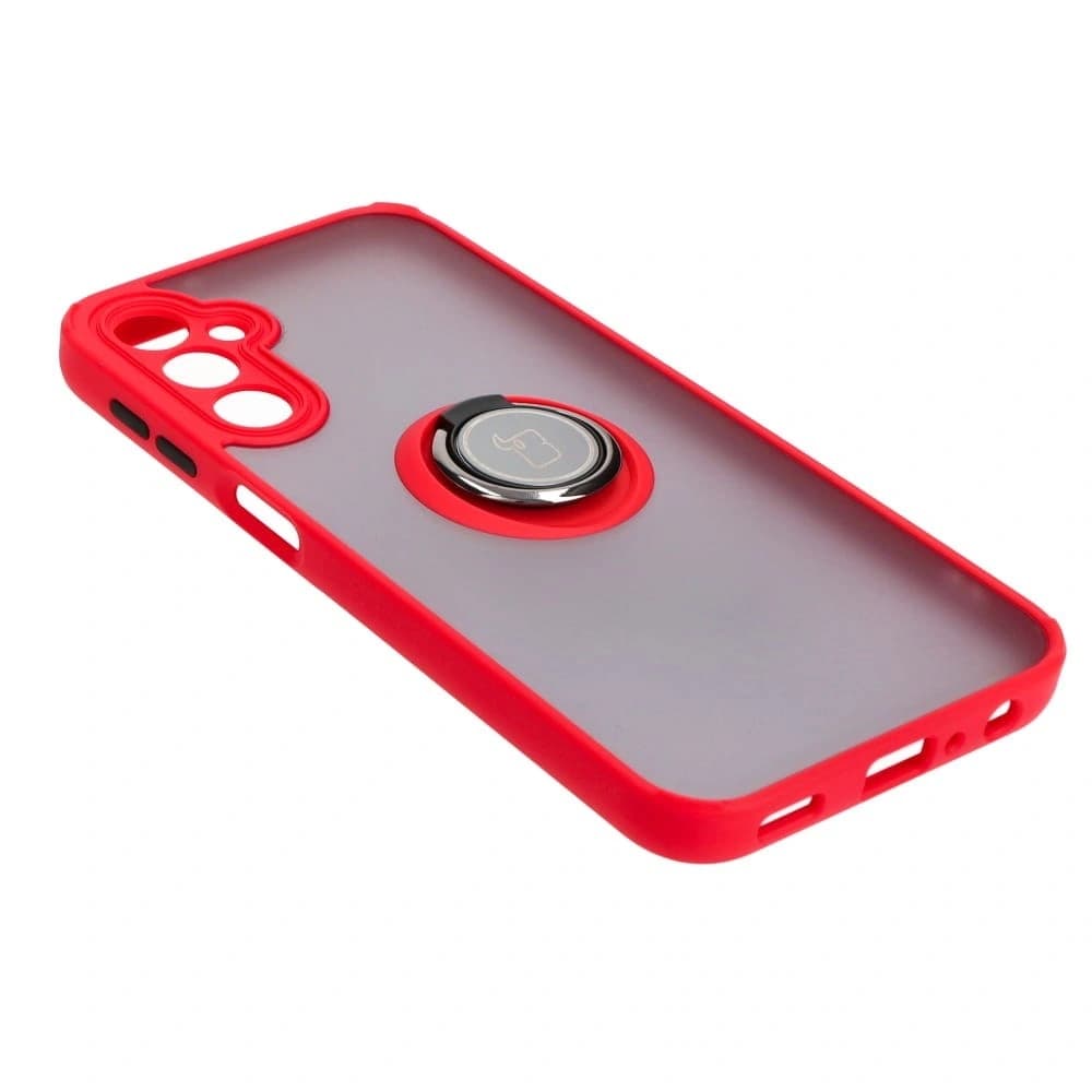 Etui s úchytem na prst Bizon Case Hybrid Ring do Samsung Galaxy A24 4G kouřové s červeným rámem - 4