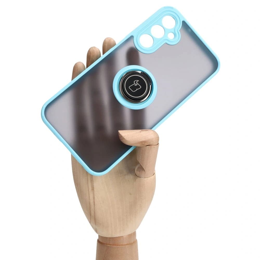 Etui s úchopem na prst Bizon Case Hybrid Ring do Samsung Galaxy A24 4G kouřové s jasně modrým rámem - 6
