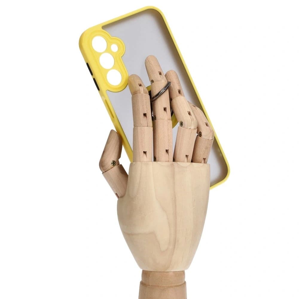 Etui s úchopem na prst Bizon Case Hybrid Ring pro Samsung Galaxy A24 4G kouřové s žlutým rámem - 8