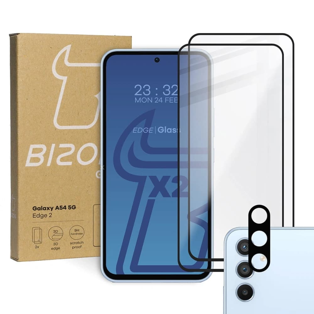 BIZON Edge 2 2x Bildschirmglas + Kameraglas Samsung Galaxy A54 5G