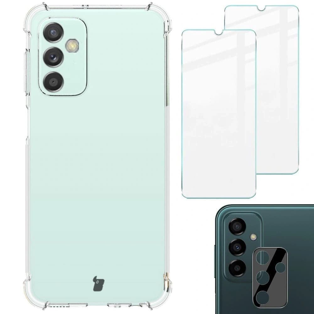Bizon Case Clear Pack carcasă + 2x sticlă de protecție + sticlă pentru lentile Samsung Galaxy M13 / M23 5G clar