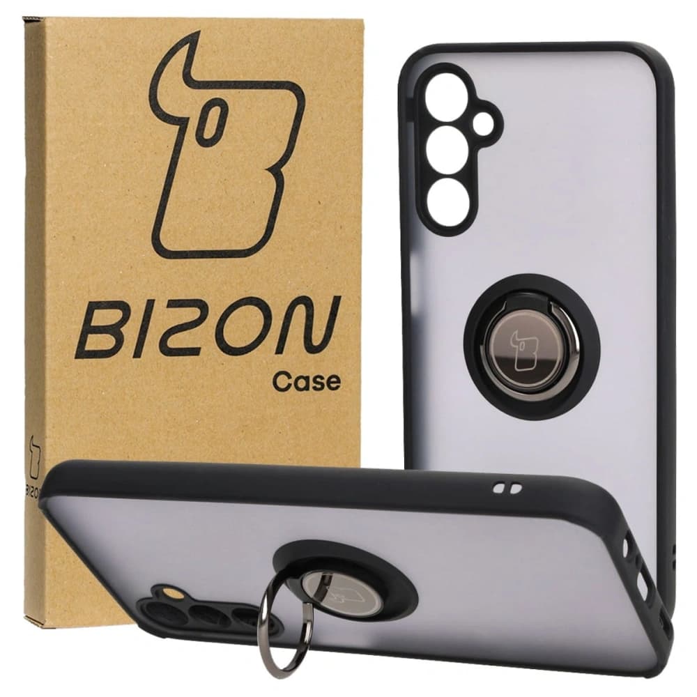 Bizon Case Hybrid Ring Samsung Galaxy M14 5G fumuriu cu un cadru negru