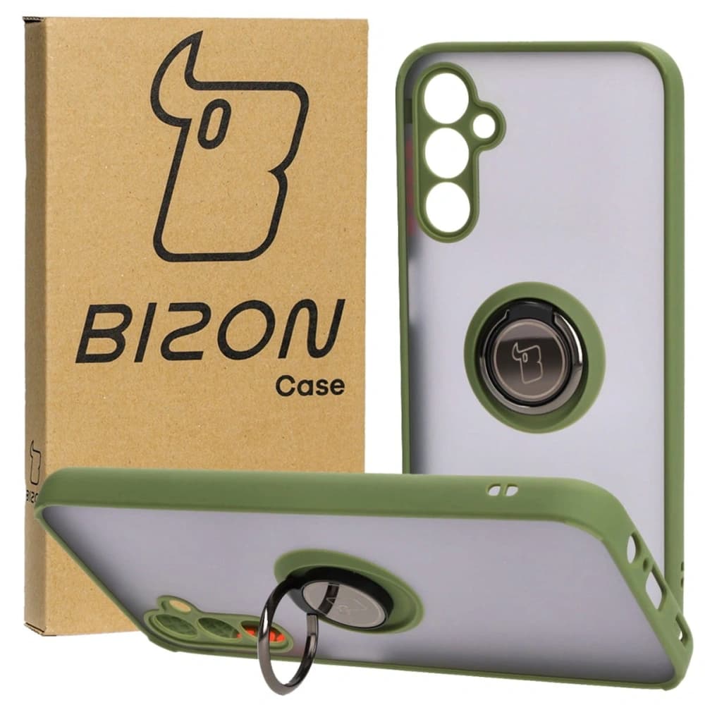 Bizon Case Hybrid Ring Samsung Galaxy M14 5G fumuriu cu un cadru verde