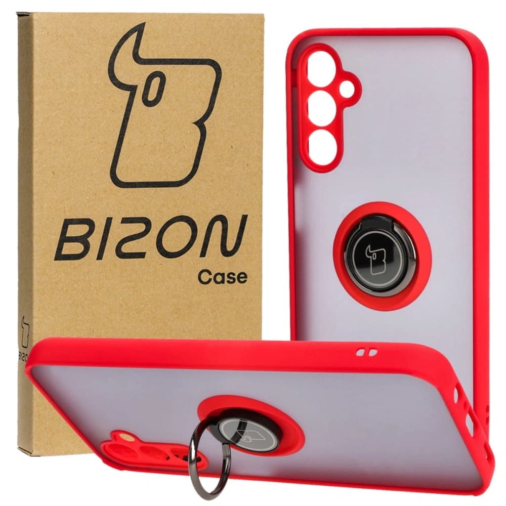 Bizon Case Hybrid Ring Samsung Galaxy M14 5G fumuriu cu un cadru roșu