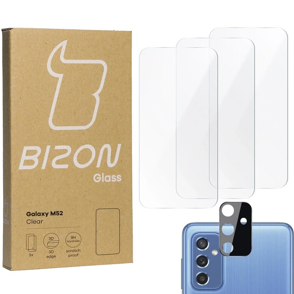 Bizon Glass Clear sticlă securizată - 3 buc. + sticlă lentilă Samsung Galaxy M52