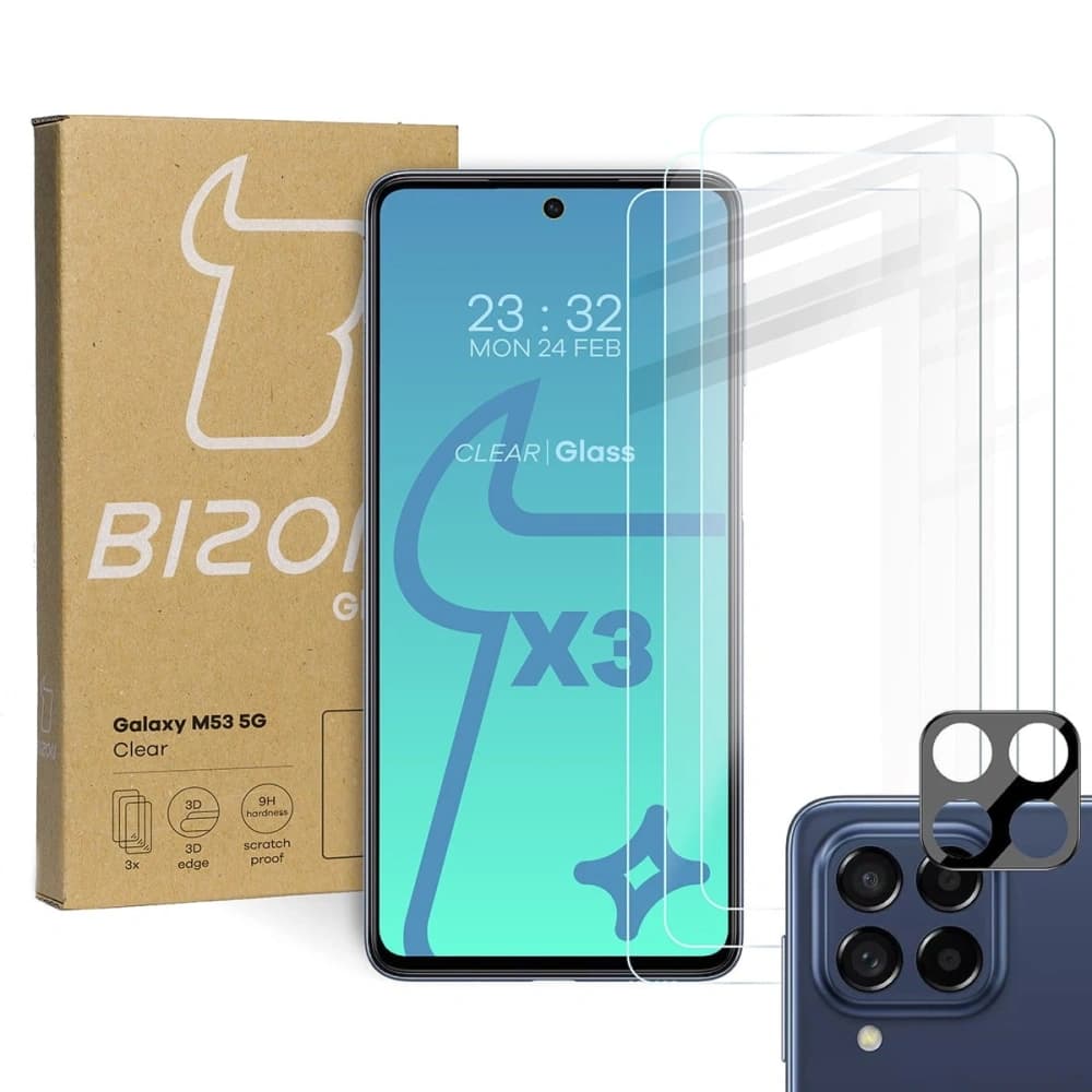 Tvrdé sklo Bizon Glass Clear - 3 ks + objektiv Samsung Galaxy M53 5G
