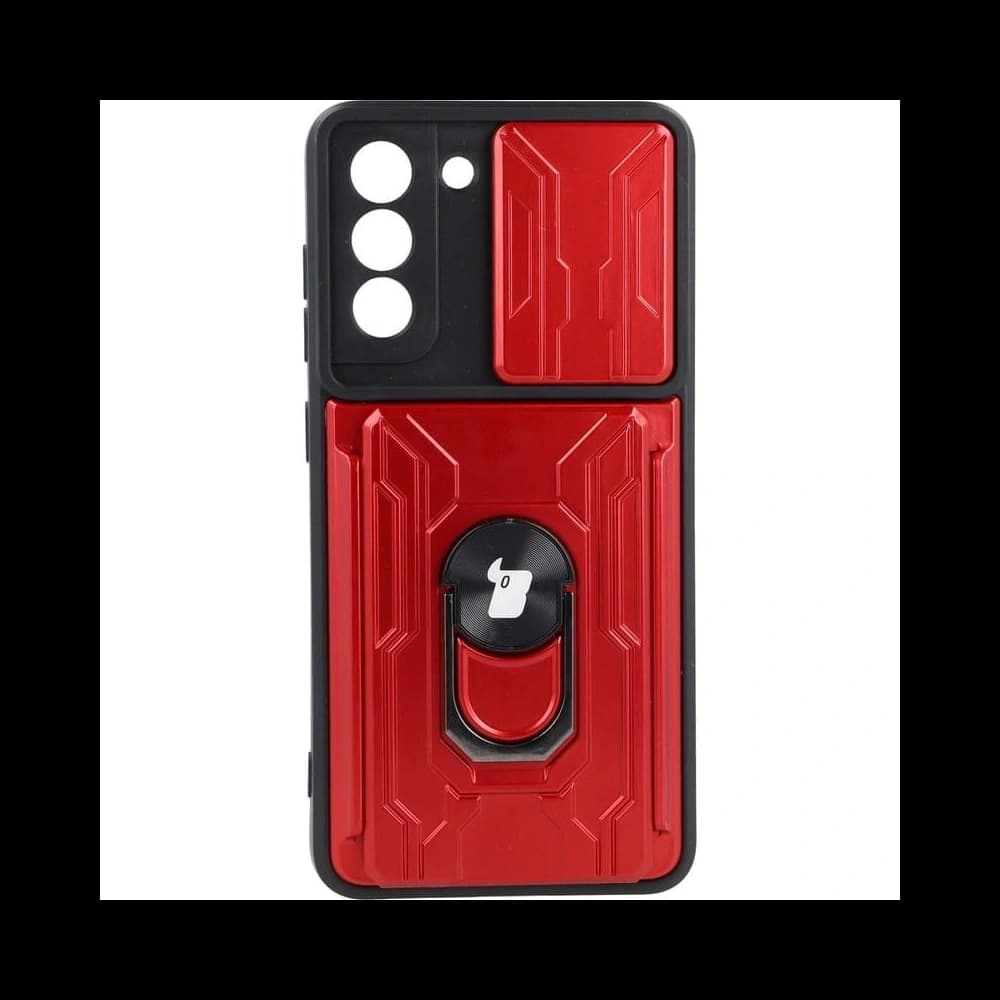 Bizon Case Camshield Kartensteckplatz Ring Samsung Galaxy S21 FE rot